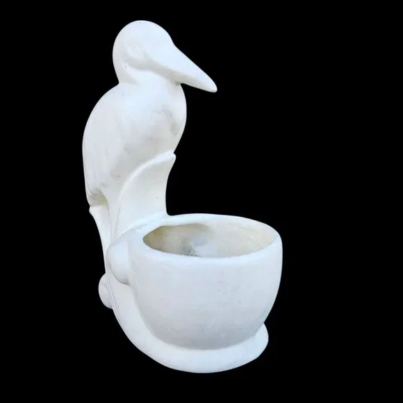 Matte White Pottery Bird Planter Trinket Bowl Mid-Century Modern 6 Inch - Picture 11 of 14